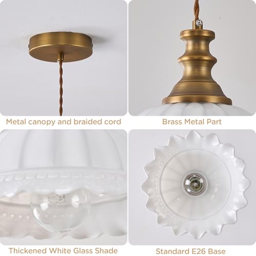 Glass Pendant Lights Modern Pendant Lighting Fixtures Hanging Lamp for Kitchen Island Bedroom Dining Room Coffee Shop Hallway White and Brass