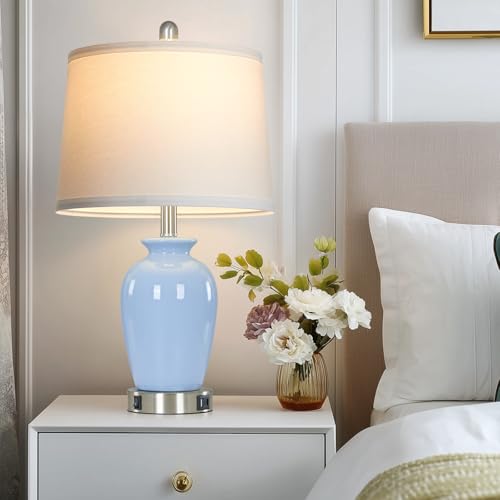 23" Light Blue Ceramic Table Lamp Set of 2 for Bedroom