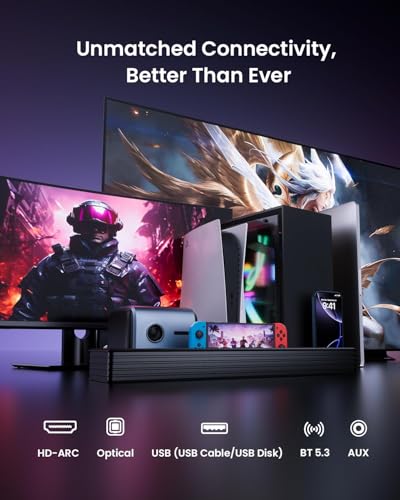 Sound Bar for Smart TV 3.1CH PC Gaming Soundbar with Subwoofer RGB Lighting Audio Sync Surround Sound System BT 5.3