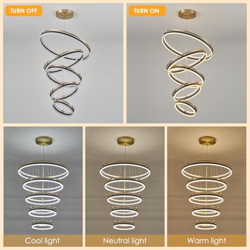 5 Rings Modern LED Chandelier Black Gold Dimmable Large High Ceiling Chandeliers Foyer