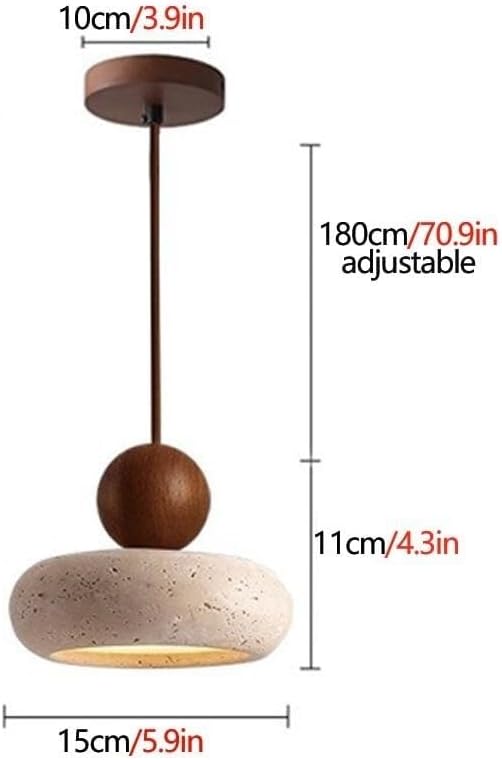 Japanese Wabi-Sabi Pendant Light Rustic Stone and Wood Modern Minimalist Chandelier Beige Natural Wood Accent Lighting Handmade Pendant Lamp for Kitchen Island, Dining Living Room(Walnut)
