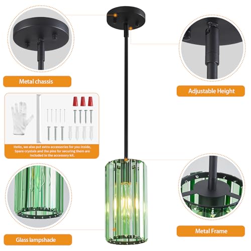 Modern Crystal Pendant Light Mini Light Green Chandeliers Adjustable Pendant Lights Fixture for Kitchen Island Dinning Room Corridor Bedroom (3 Count)