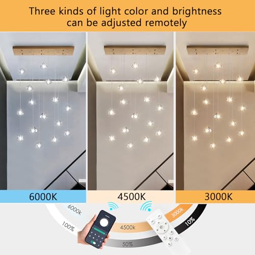 W35 x D11.8 x H118 Rectangular Chandelier Bubble Crystal Balls Glam Chandeliers Dimmable Light High Ceiling Pendants Light Fixtures Adjustable Long Lights Antique Gold