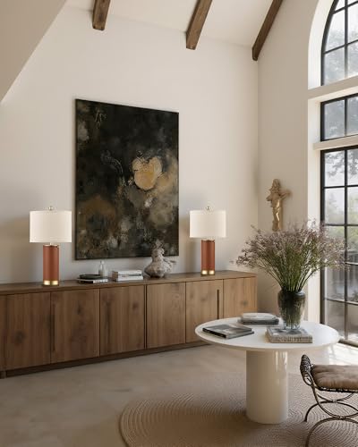 23.4" Brown PU Leather Table Lamps for Living Room Set of 2 (2 Count)