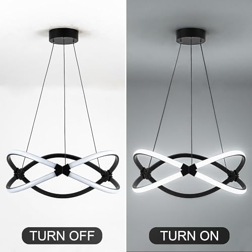 Mayful 18.5 Inches Black Modern Chandelier with Remote Control, 2 Rings Dimmable Led Large Chandeliers for High Ceilings, Height Adjustable Living Room Chandelier for Dining Room, Entrance, Foyer