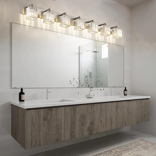 Brushed Nickel Bathroom Light Fixtures Crystal Vanity Lighting Fixture Modern Bathroom Vanity Light 7 Light