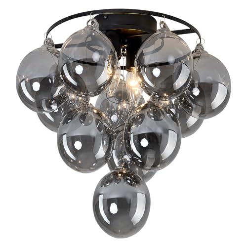 Modern Sputnik Ceiling Light Fixture 2 Light Flush Mount Chandelier with 11 Glass Globe Black Dining Room Light Fixture for Living Room Master Bedroom Kitchen Farmhouse