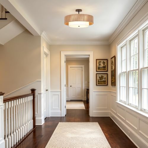 Bohemian Wicker Flush Mount Ceiling Light