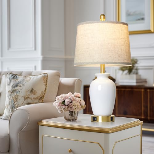 23" Set of 2 White Ceramic Small Table Lamp for Living Room Bedroom (2 Count)