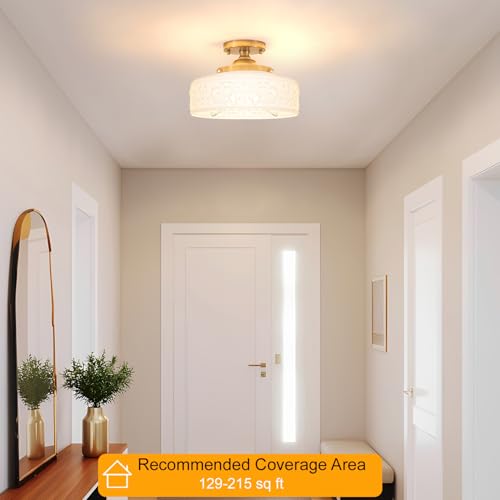 Gold Semi Flush Mount Ceiling Light with Hand