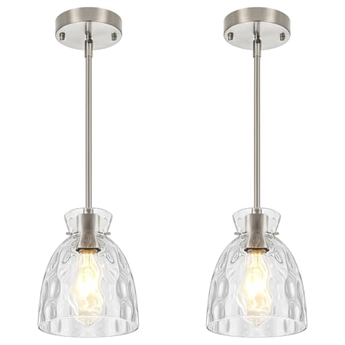 Modern Brushed Nickel Pendant Lights Kitchen Island 2 Pack Hanging Light