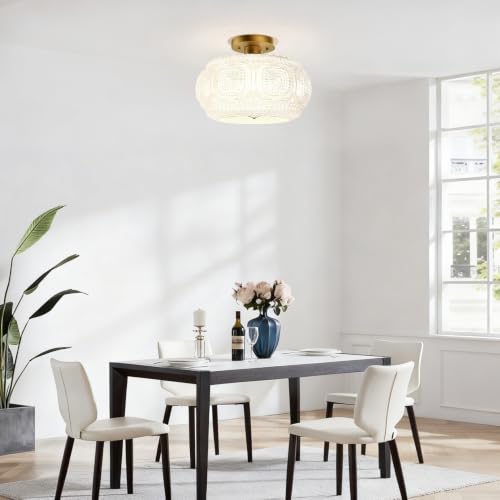 12" Milk Glass Semi Flush Mount Ceiling Light Fixture