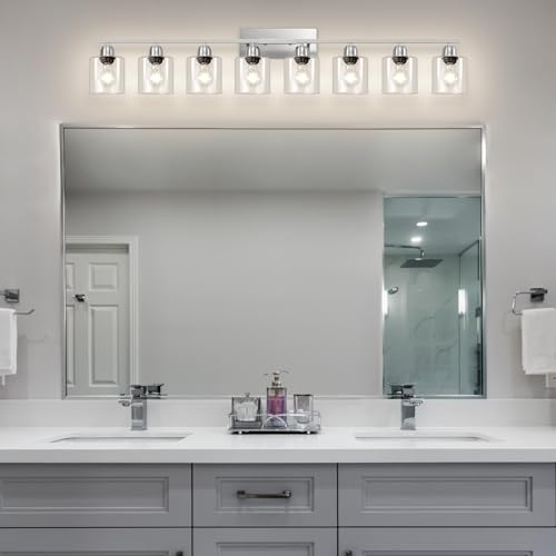 Modern Brushed Nickel 8 Light Bathroom Light Fixtures