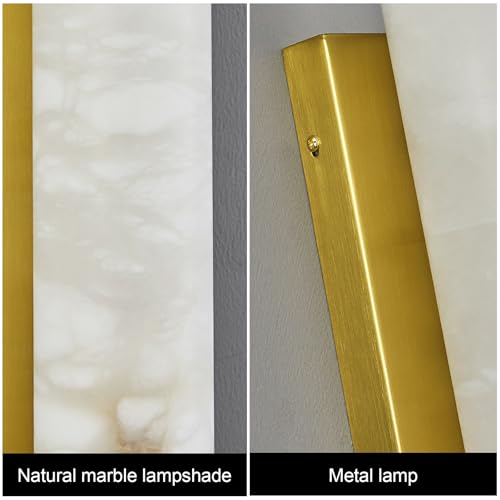 Natural Alabaster Wall Sconces Set of Two Spanish Marble Wall Light Cylinder Modern Gold LED Sconce for Living Room Bedroom Bathroo Stairs(L (2 Count)