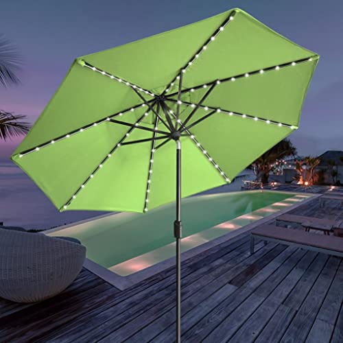 USA 10-Year-Non-Fading 9ft Market Patio Umbrella, Commercial Grade Table Sun Umbrella with 80 Solar LED Lights, Crank Open, Windproof & UPF 50+ UV Protection for Garden, Deck, Pool, Backyard, Macaw Green