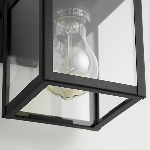 7" Classic Outdoor Wall Sconce 1 Light in Matte Black Rectangular Metal Frame and Clear Glass Shade Waterproof Porch Light Patio Light Pack of 2 (2 Count)
