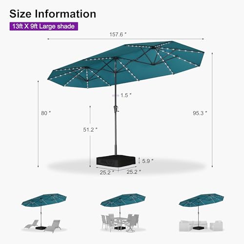 Patio Umbrella 13ft with Base and Solar Lights