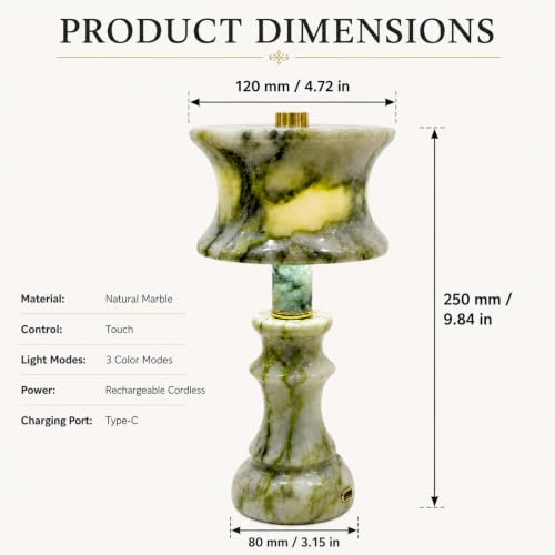 Cordless Green Marble Touch Lamp