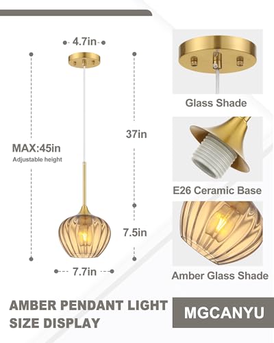 2 Pack Amber Glass Pendant Lights Kitchen Island with Brushed Gold FInish (2 Count)