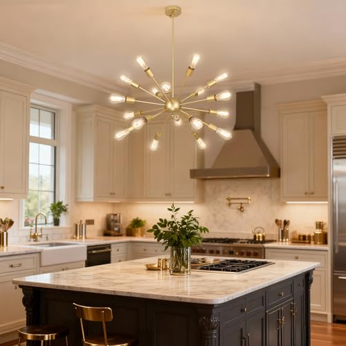 18 Light Gold Sputnik Farmhouse Chandeliers for Dining Room Light Fixture