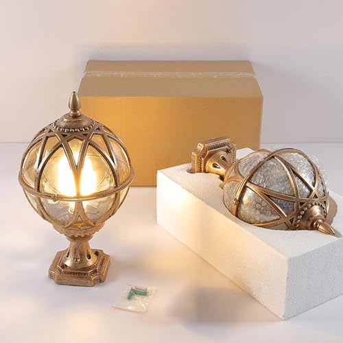 Outdoor Post Light Fixture Hardwired Column Lights with Amber Glass Globe