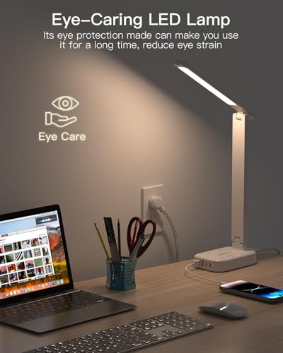 Small LED Desk Lamp Power Strip 5ft Extension Cord with 3 Outlets 4 USB Ports