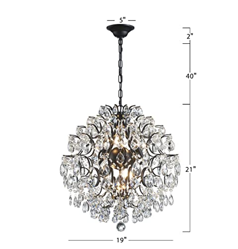 Modern Pendant Black Chandelier Crystal Raindrop Lighting Ceiling Light Fixture Lamp for Dining Room Bathroom Bedroom Livingroom 6 E12 Bulbs Required D19 in x H21 in
