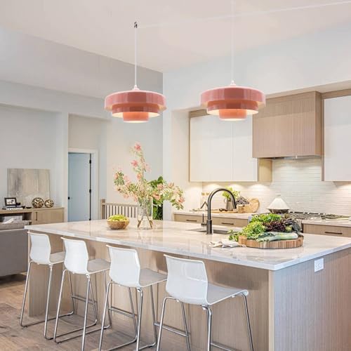 Hanging Lamp Pink Plug in Pendant Light Mid Century Modern Pendant Lamp Fixtures Nordic Hanging Light Style Pendant Lighting Metal Shade for Living Room Dining Room Bedroom Kitchen Island