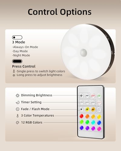 RGB Under Cabinet Puck Lights with Remote (6 Count)