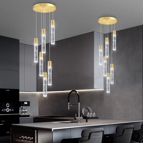 6 Lights Modern Crystal Chandeliers for Dining Room Kitchen Island Crystal Pendants Light Fixture High Ceiling Hanging for Entryway Bedroom Foyer 6000K