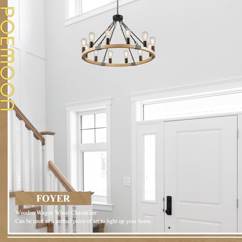 Natural Wooden Wagon Wheel Chandelier 12