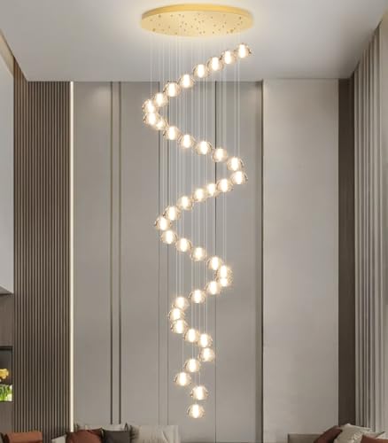 236'' Long Large Crystal Chandeliers LED Chandeliers for High Ceiling Handing Light Fixture for Entrance Hallway Foyer Staircase Lobby Gold