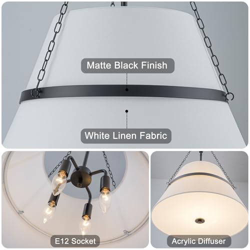 20" Black Drum Chandelier for Dining Room