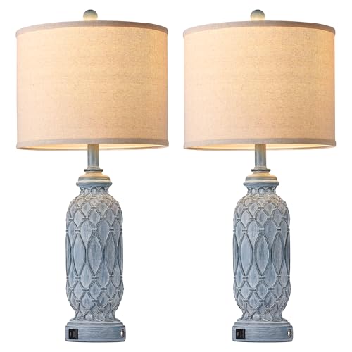 Farmhouse Lamps for Bedroom Set of 2 (2 Count)