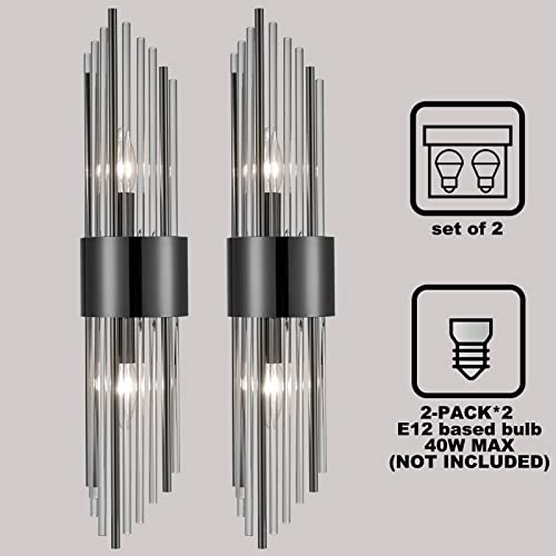 2 Light Modern Wall Sconce Black Clear Glass Crystal Vanity Light (2 Count)