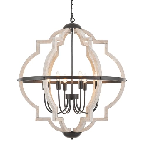 8 Light Wood Pendant Light