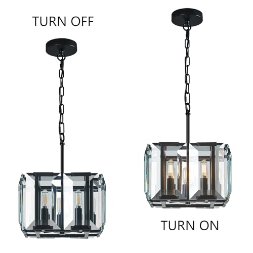 Black Modern Crystal Chandeliers Rectangle Farmhouse Pendant Light Semi Flush Mount Ceiling Light Fixture for Bedroom Dining Room Kitchen Island Living Room Foyer Hallway