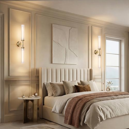 2Pc 30" Knurled Brass 2 Light Wall Sconces