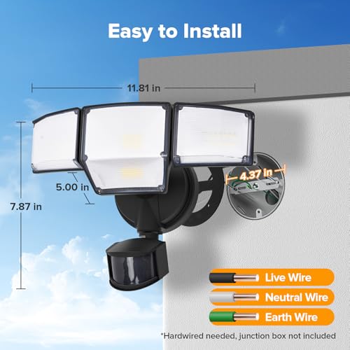 80W 9000LM Security Light Hardwire Motion Sensor Outdoor Lights