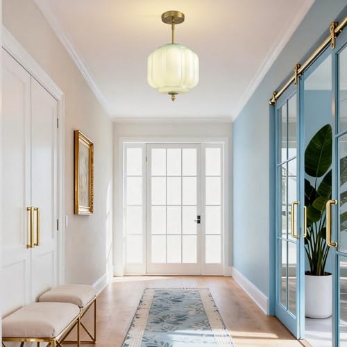 Vintage Blue Glass Pendant Lights 9.8 Inch Mid Century Modern Hanging Ceiling Light