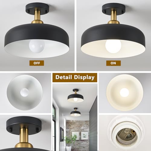 Black and Gold Modern Semi Flush Mount Ceiling Light Fxiture 12.6 in