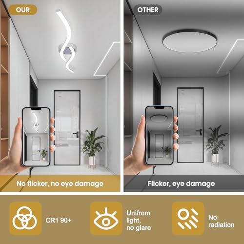 39.37Inch Linear Ceiling Light 6000K Chrome Modern Ceiling Light Fixture 28W Long Flush Mount Ceiling Lamp for Hallway