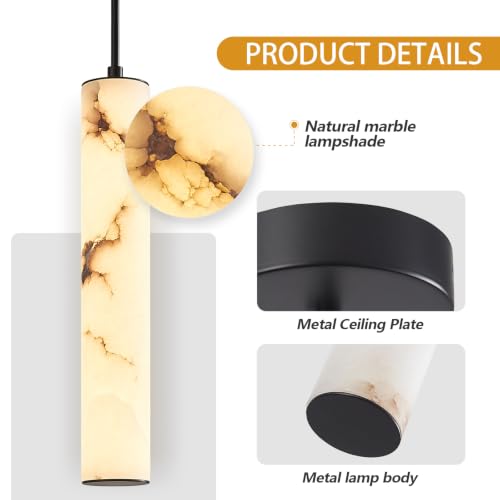 Black Natural Alabaster Long Tube Kitchen Island Pendant Lights (2 Count)
