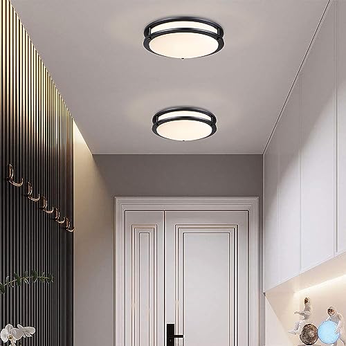 16 Inch Black Flush Mount Ceiling Light Fixture for Bedroom Bathroom