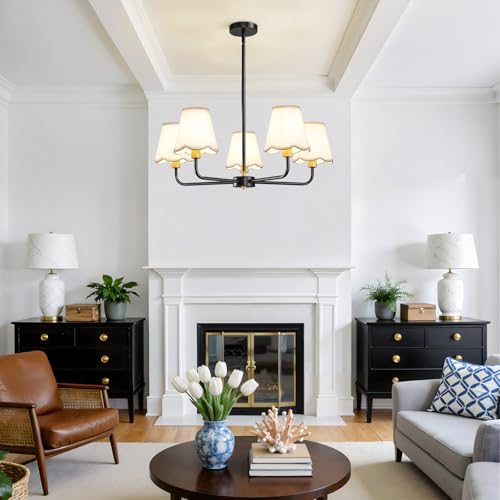 5 Light Black and Gold Chandelier Modern Farmhouse Dining Room Light Fixture Industrial Kitchen Chandelier Over Table Hanging Ceiling Light Fixture for Bedroom Entryway Foyer Hallway