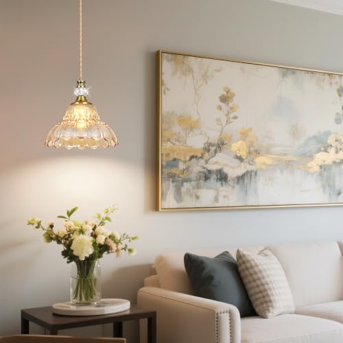1 Piece Vintage Chandelier in Brushed Gold Finish with Amber Flower (1-Light / Gold and Amber)
