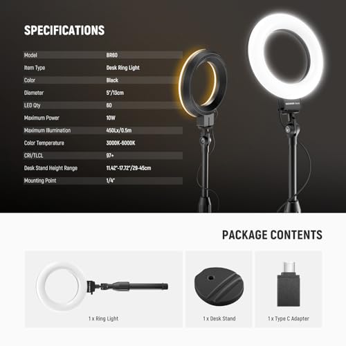 Basics 5" 13cm Desk Ring Light with Stand