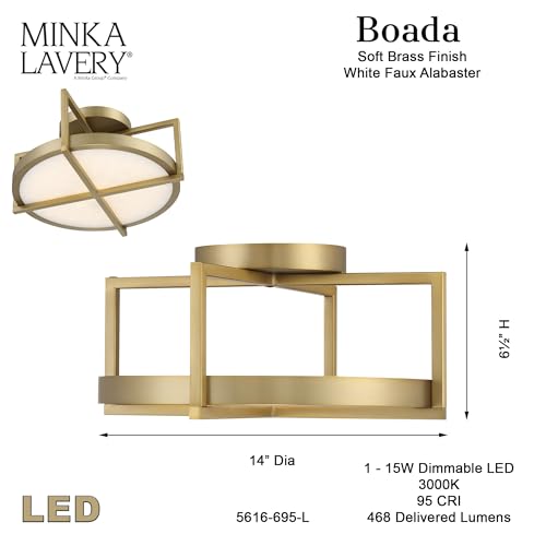 5616-695-L Boada LED Semi-Flush, 1-Light, 15 Total Watts, 14-in H x 6.5-in W, Soft Brass