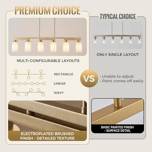 6 Light Brushed Gold Linear Chandelier