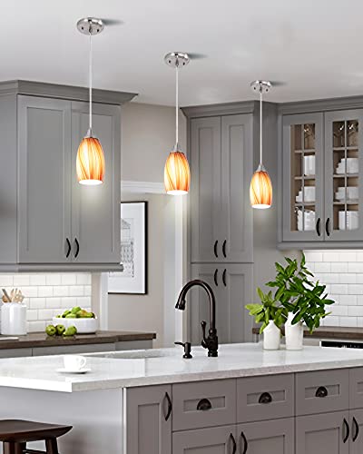 Art Glass Mini Pendant Lights for Kithen Island Blown Glass Pendant Lighting Shade with Brushed Nickel Finish 3Pack Hanging Pendant Light Kitchen Counter